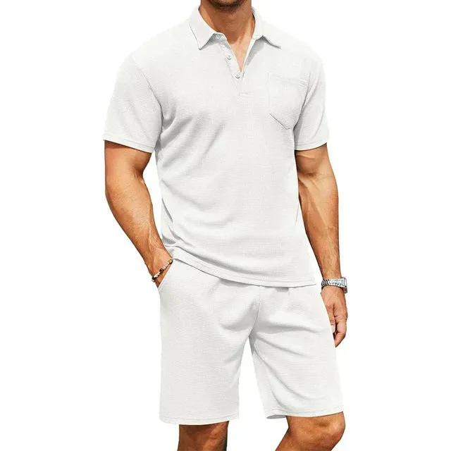 Casual Summer Polo Shirt Men White/Blue