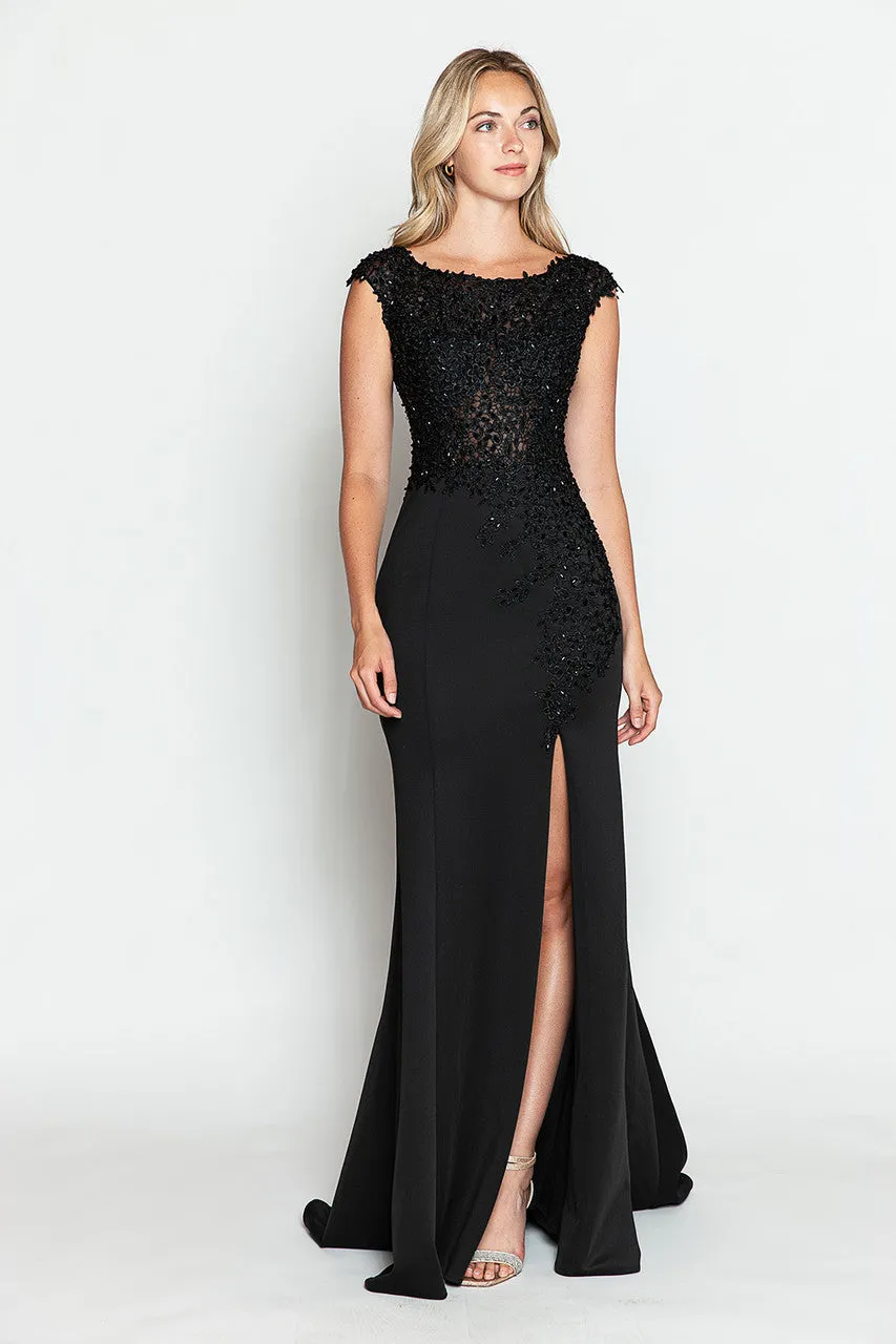 Crystal Bead Embroidery Cap Sleeve Formal Dress
